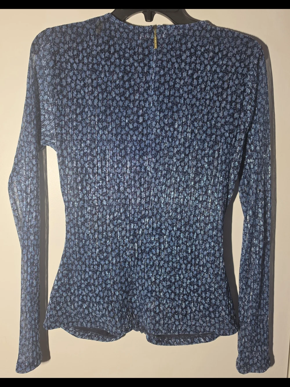Michael Kors Blue Patterned Long-Sleeve Ruched Top